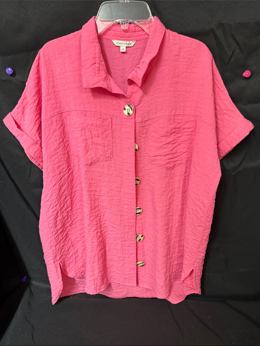 John Mark Vibrant Hot Pink Short Sleeve Button-Front Shirt